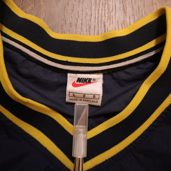 90's y2k Nike V Neck Pullover Windbreaker Navy Yellow Logo‎ Mens Large L - Picture 3 of 4
